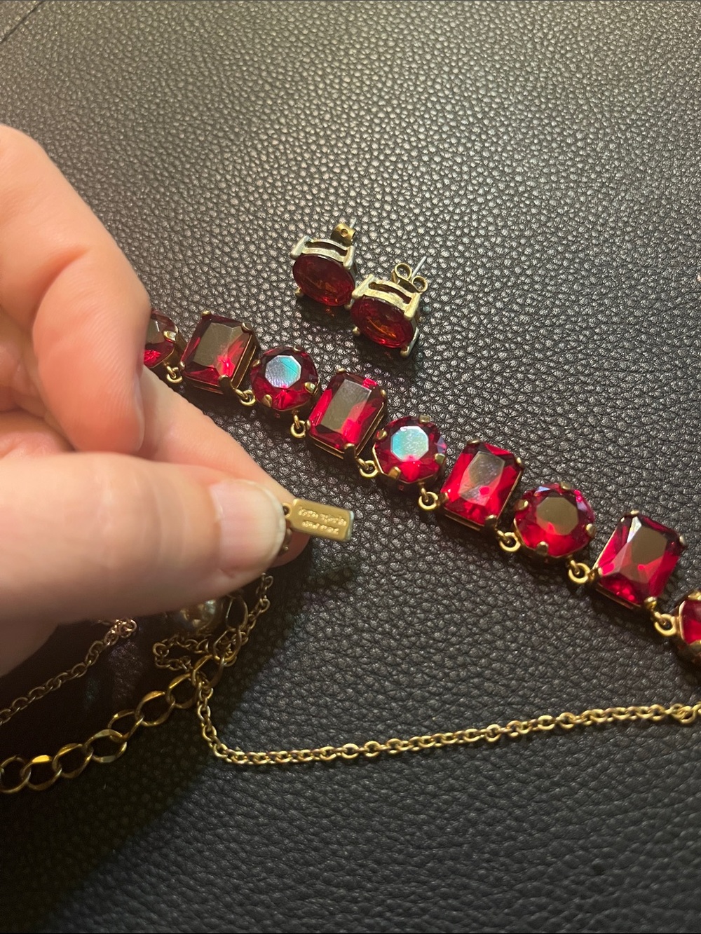 EUC Gold/Red Earring/Necklace Set